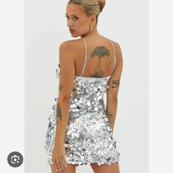 Selfie Leslie Silver Sequin Halter Mini Dress - Picture 2 of 3